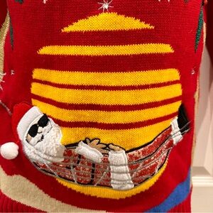 United States Vintage Ugly Christmas Sweater Featuring Santa in Hammock